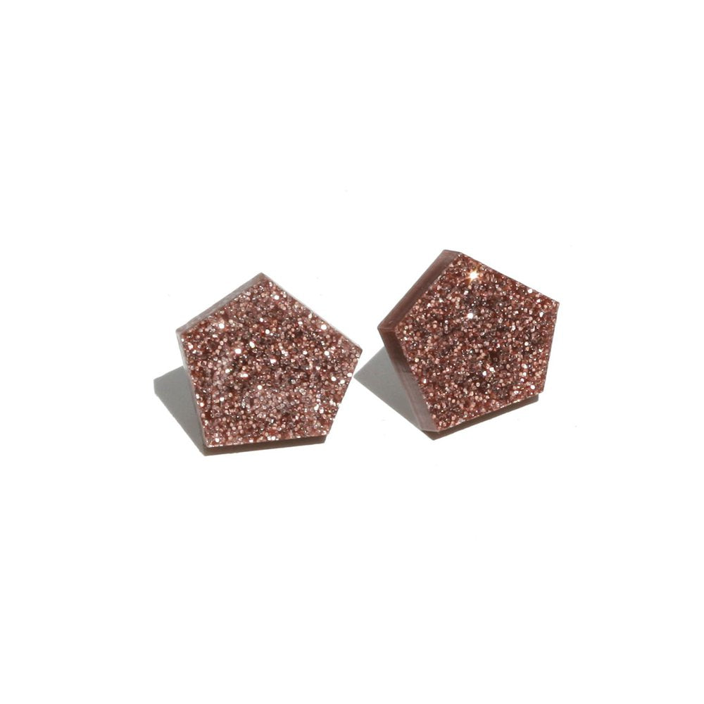 Gem Stud Earrings - Glitter Copper