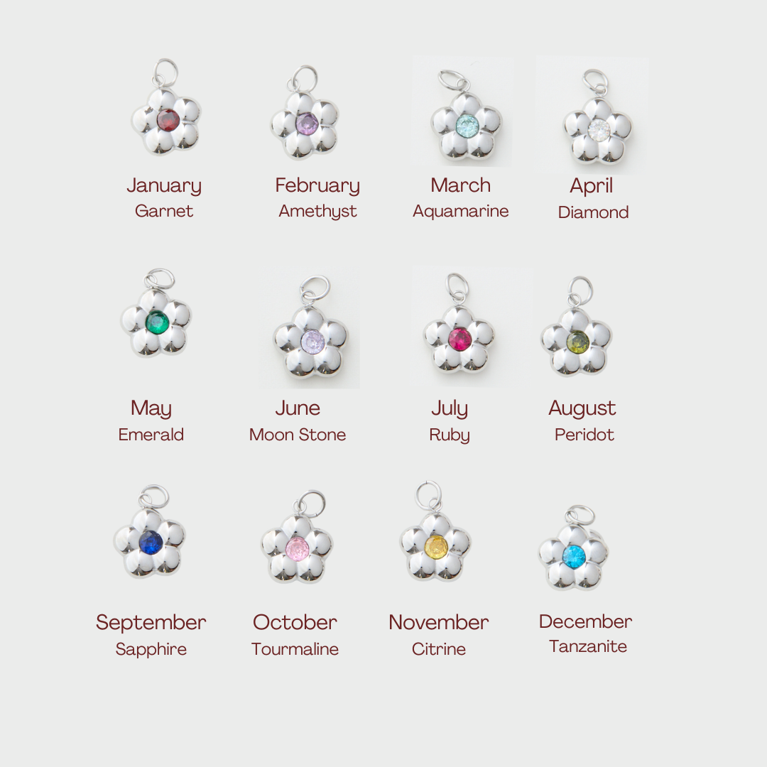 Birthstone Flower Zodiac Charm - Silver