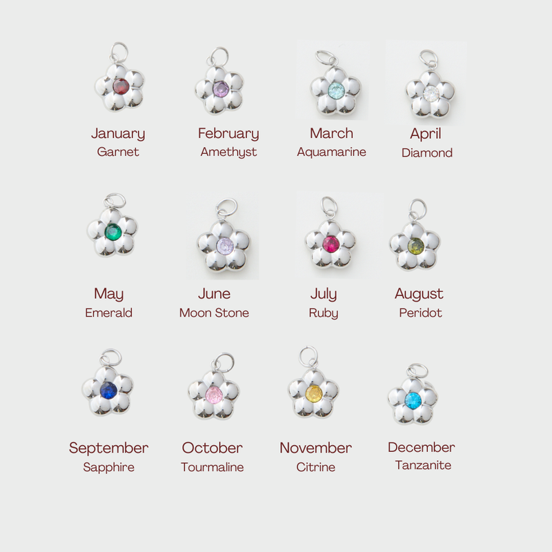 Birthstone Flower Zodiac Charm - Silver