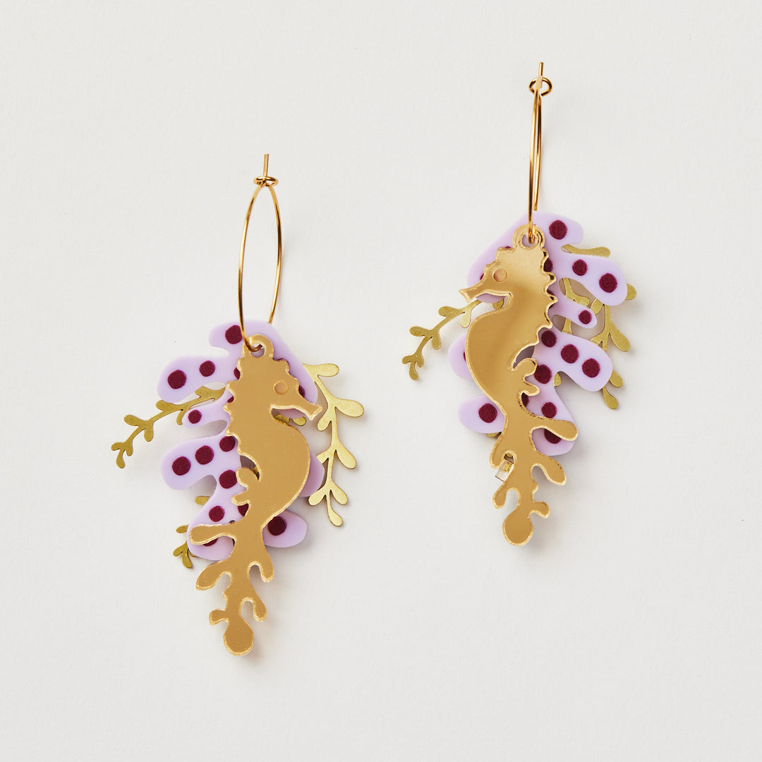 Sea Horse Hoops - Lilac / Gold
