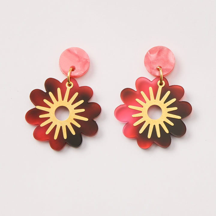 Doris Flower Earrings - Tortoise Pink