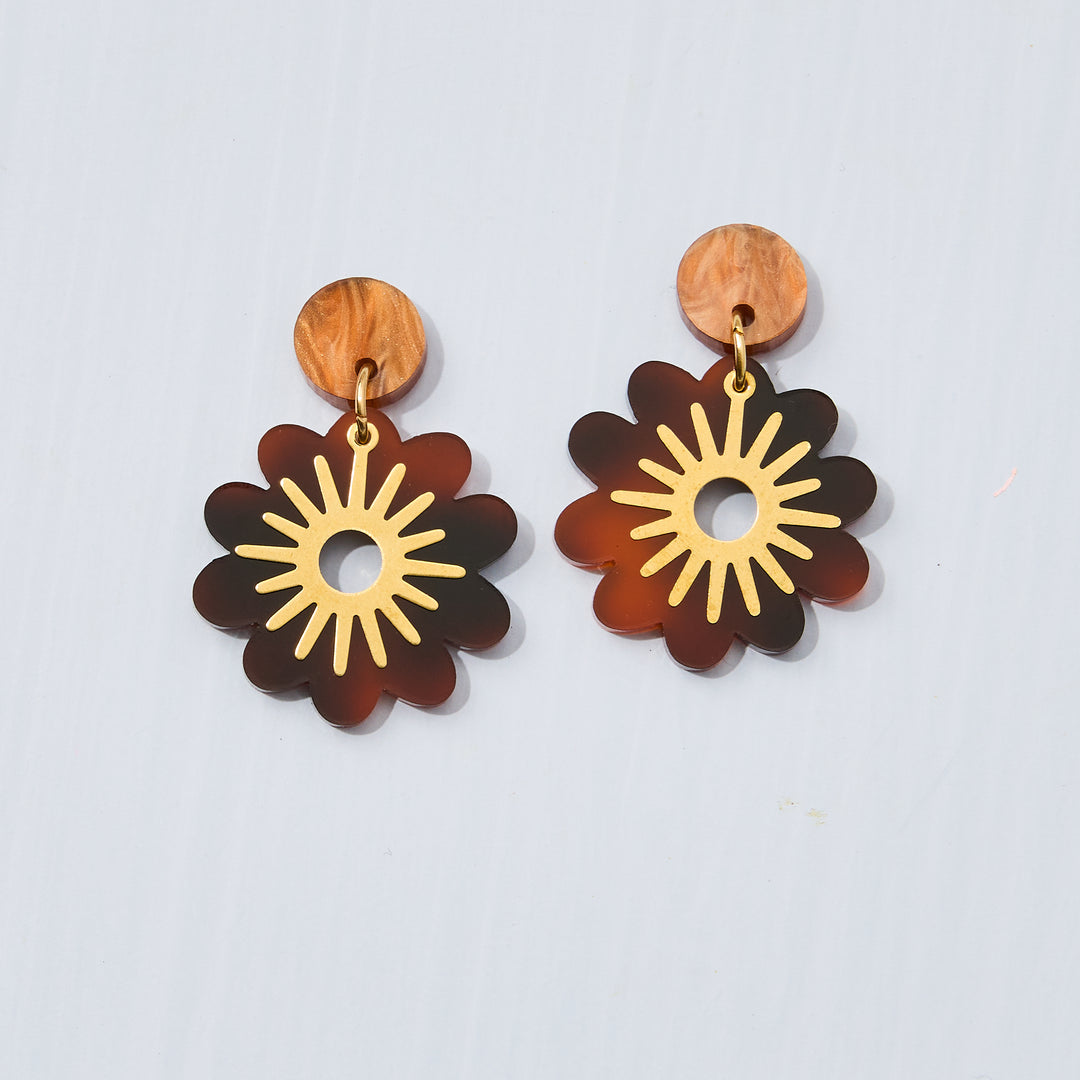 Doris Flower Earrings - Tortoise Brown