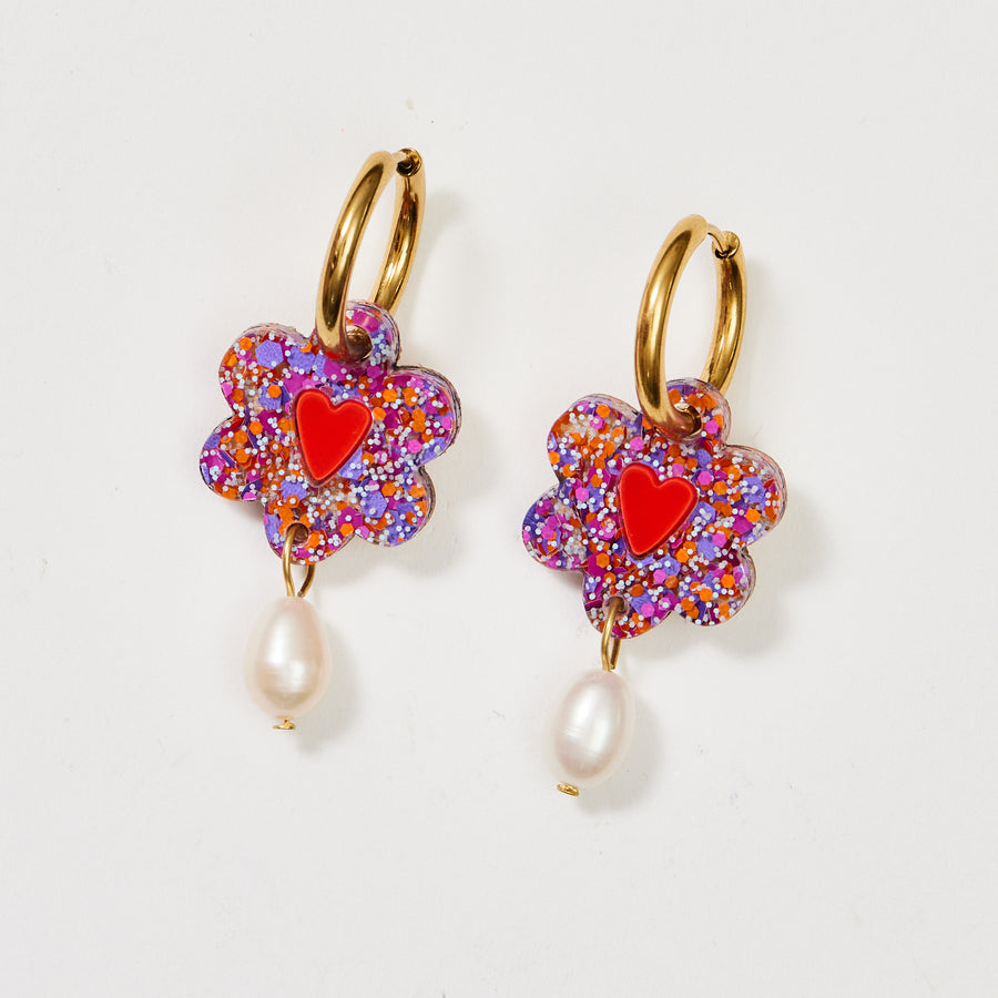 Earrings Heart Flower + Pearl Blue Mermaid - Martha Jean main image 1