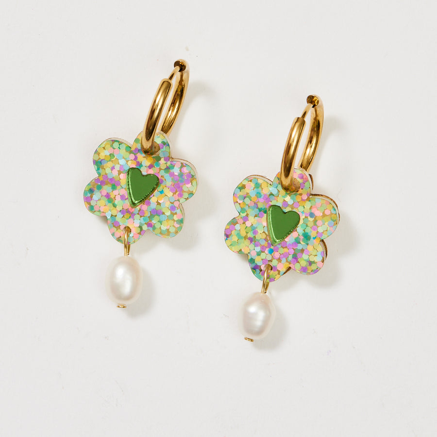 Earrings Heart Flower + Pearl Blue Mermaid - Martha Jean main image 0
