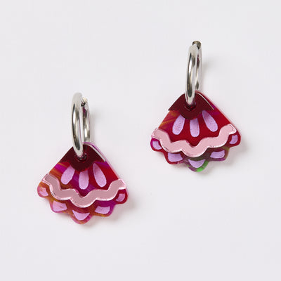 Frill Pod Earrings - Magenta Watercolour