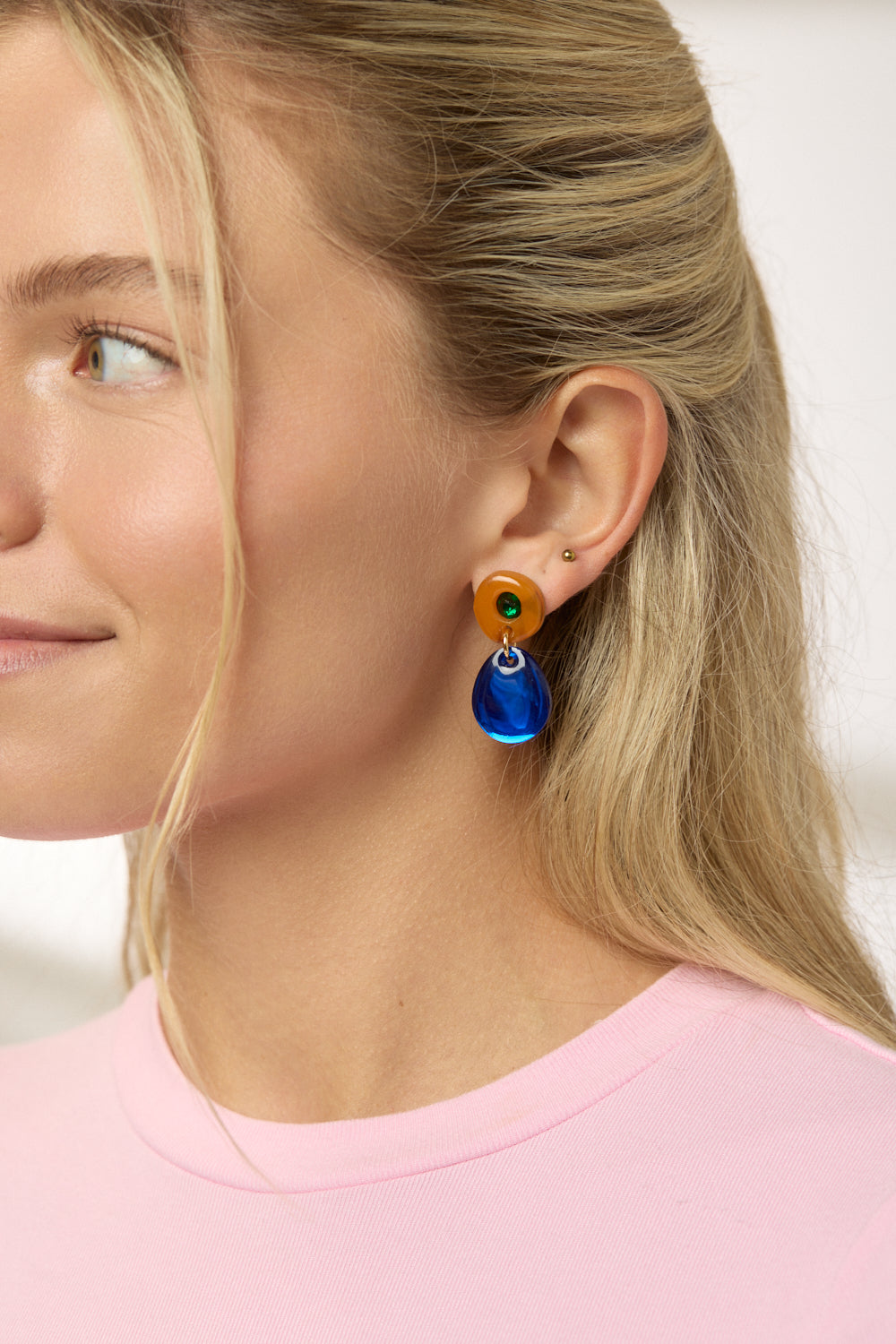 Jam Gem Earrings - Brown / Cobalt