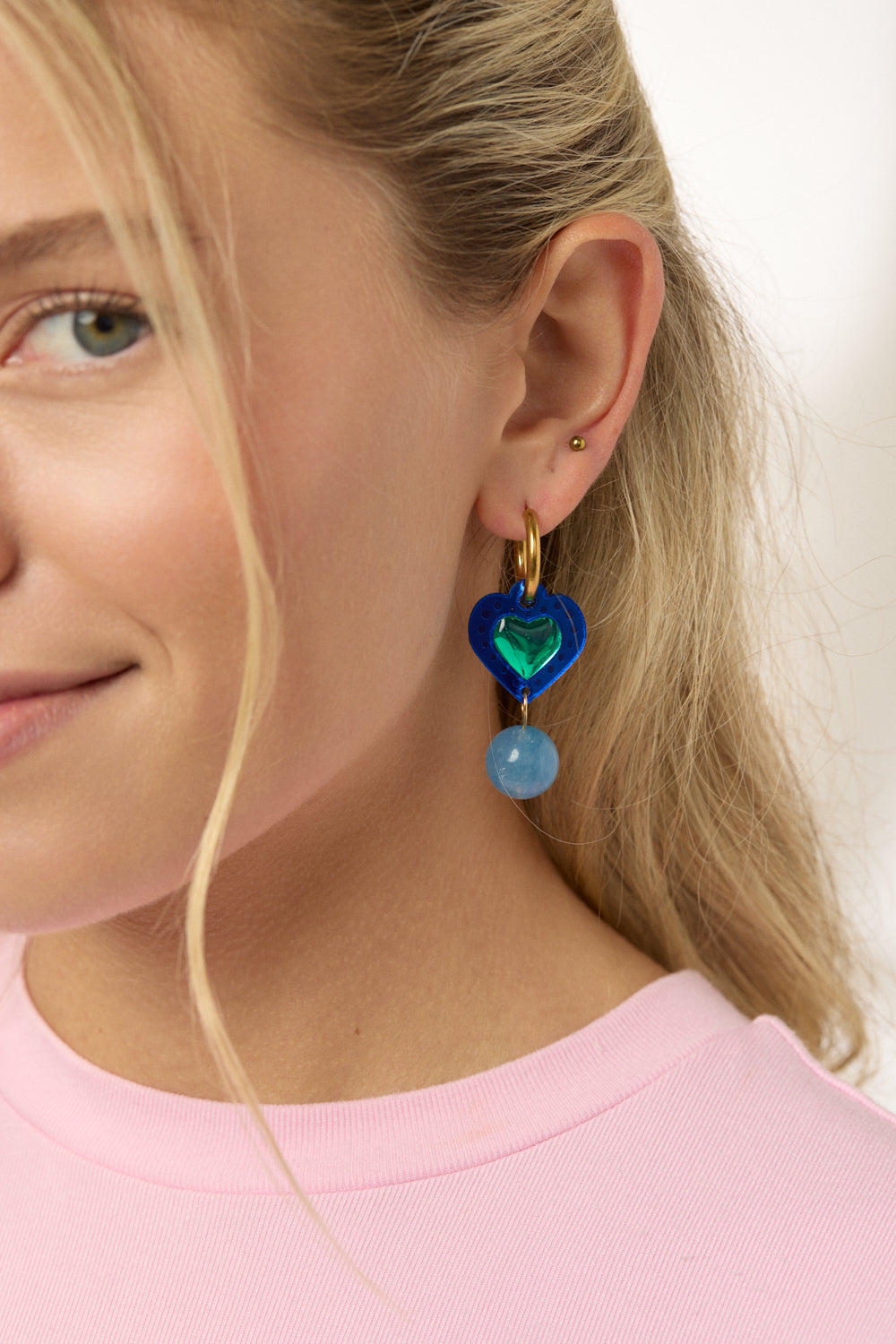 Sherbert Heart Earrings - Cobalt / Green
