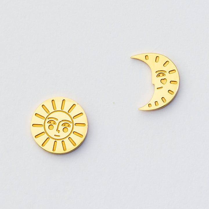 Sun & Moon Studs - Gold