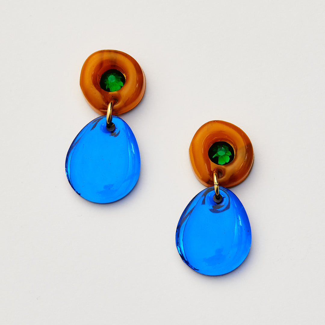 Jam Gem Earrings - Brown / Cobalt
