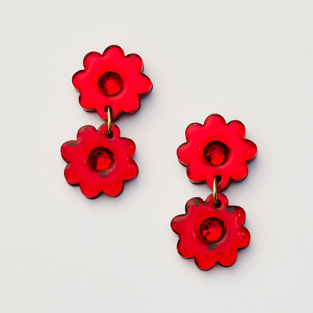 Jelly Flower Earrings - Red