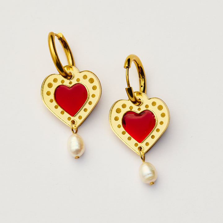 Sherbert Heart Earrings - Gold / Red