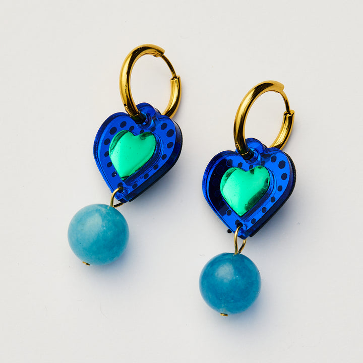 Sherbert Heart Earrings - Cobalt / Green