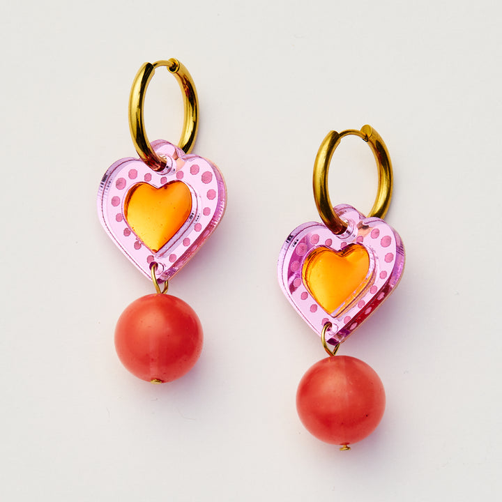 Sherbert Heart Earrings - Violet / Orange