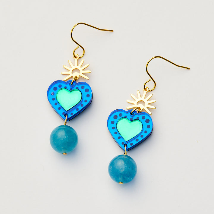 Sacred Heart Earrings - Cobalt / Green
