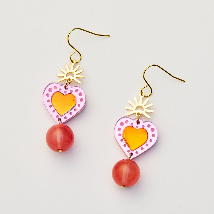 Sacred Heart Earrings - Violet / Orange