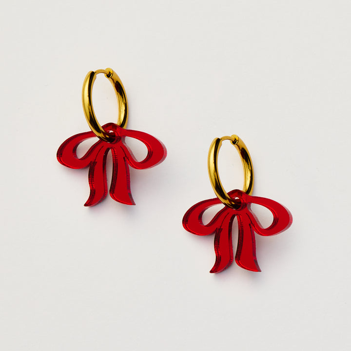 Floppy Bow Earrings - red