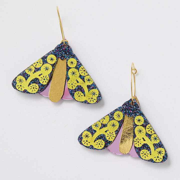 Moth Wattle Earrings - Midnight/Yellow