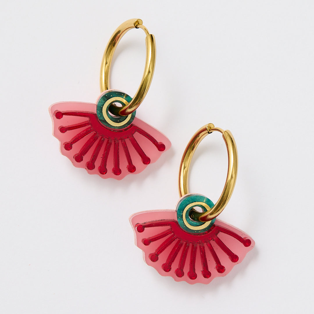 Silver Princess Huggies Earrings - Pink/Green