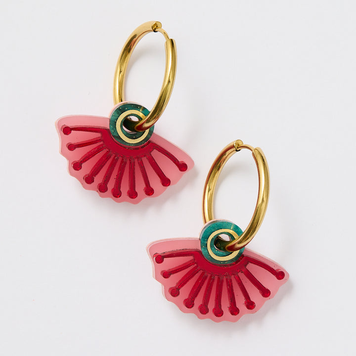 Silver Princess Huggies Earrings - Pink/Green
