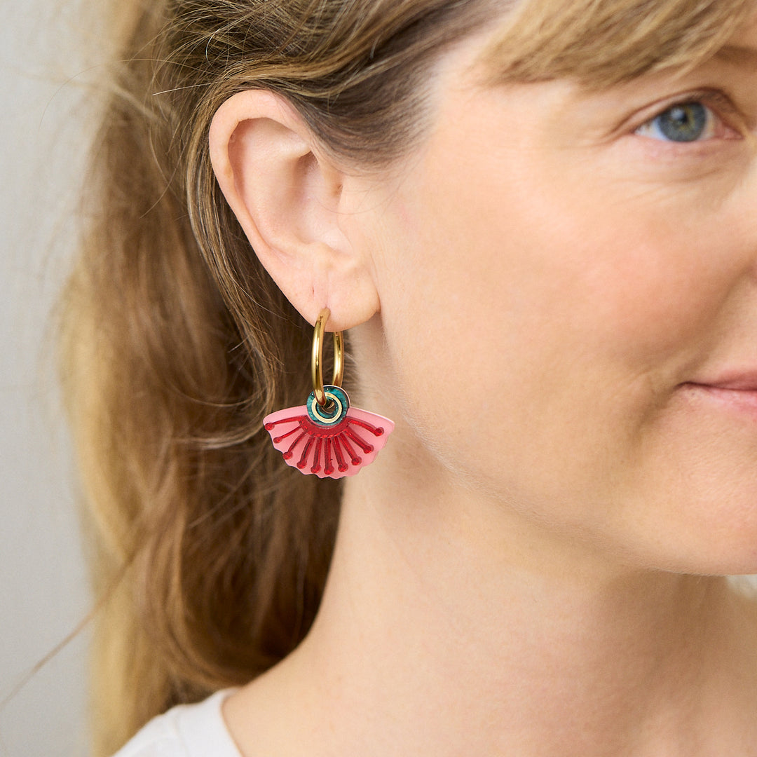 Silver Princess Huggies Earrings - Pink/Green
