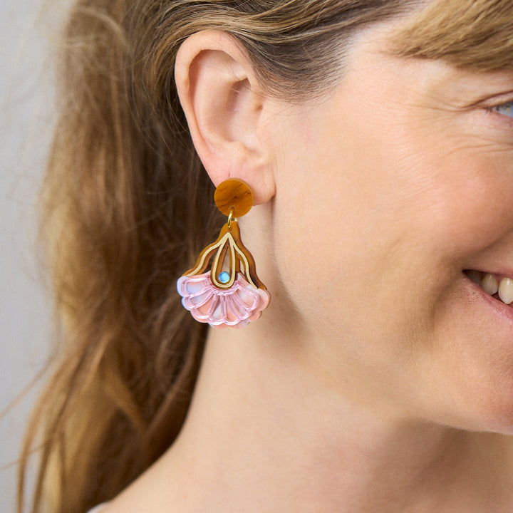 Matilda Drop Earrings - Brown/Pink