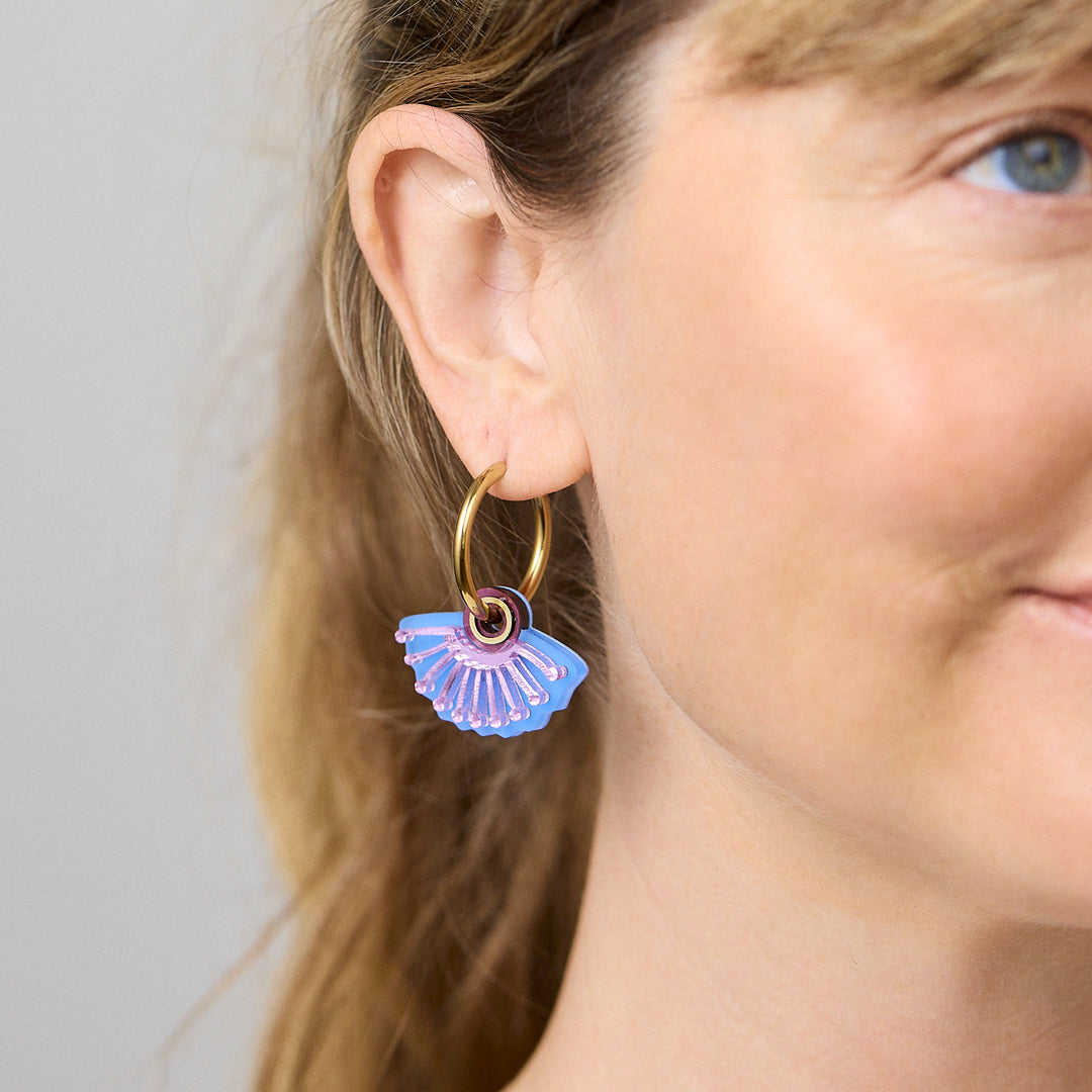 Silver Princess Huggies Earrings - Plum/Blue