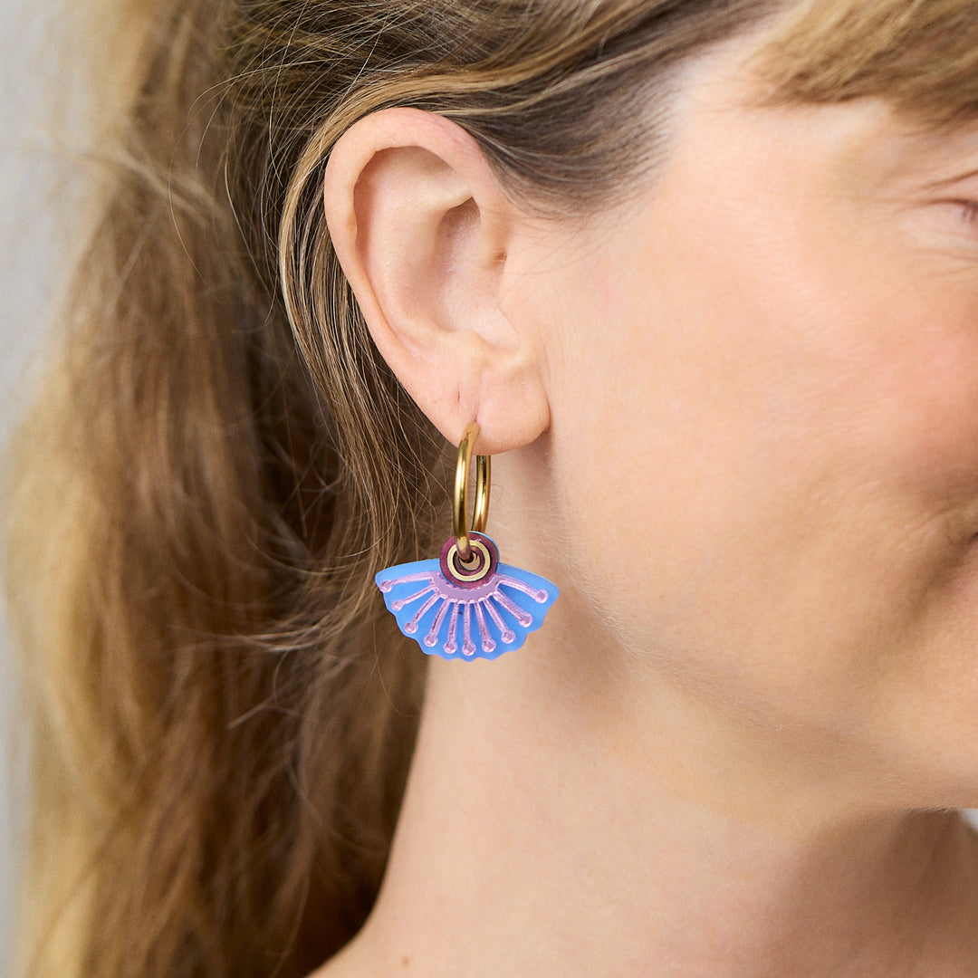 Silver Princess Huggies Earrings - Plum/Blue