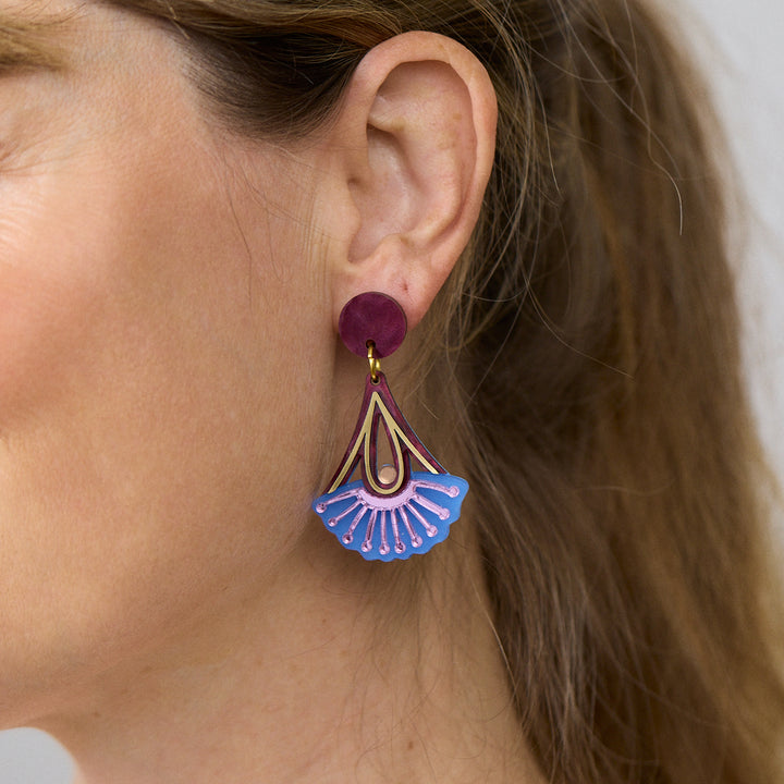 Silver Princess Drop Earrings - Plum/Blue