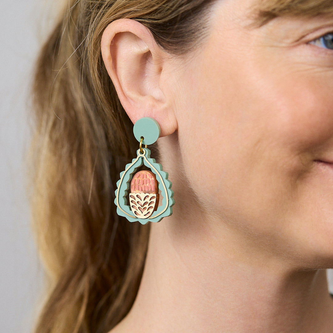 Banksia Earrings - Peach/Green