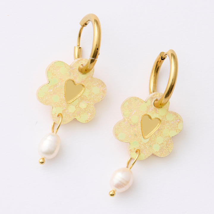 Heart Flower Earrings - Yellow/gold