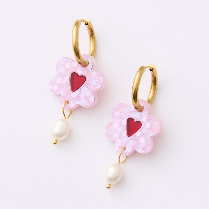 Heart Flower Earrings - Violet/Plum