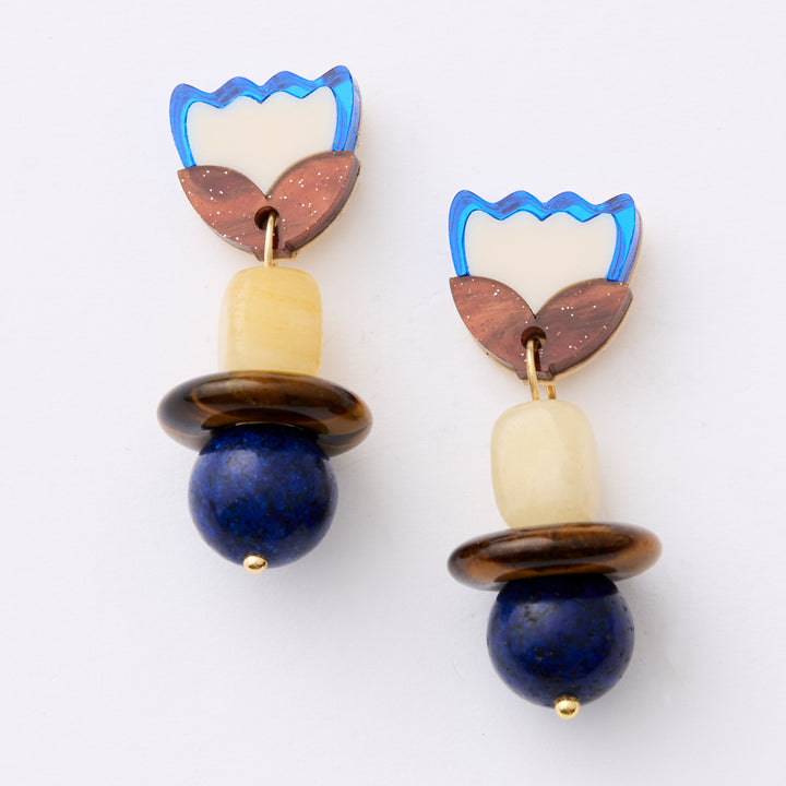 Clio Earrings - brown/cobalt