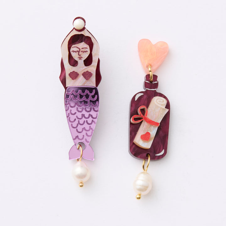 Mermaid + Message in a Bottle Earrings - Violet