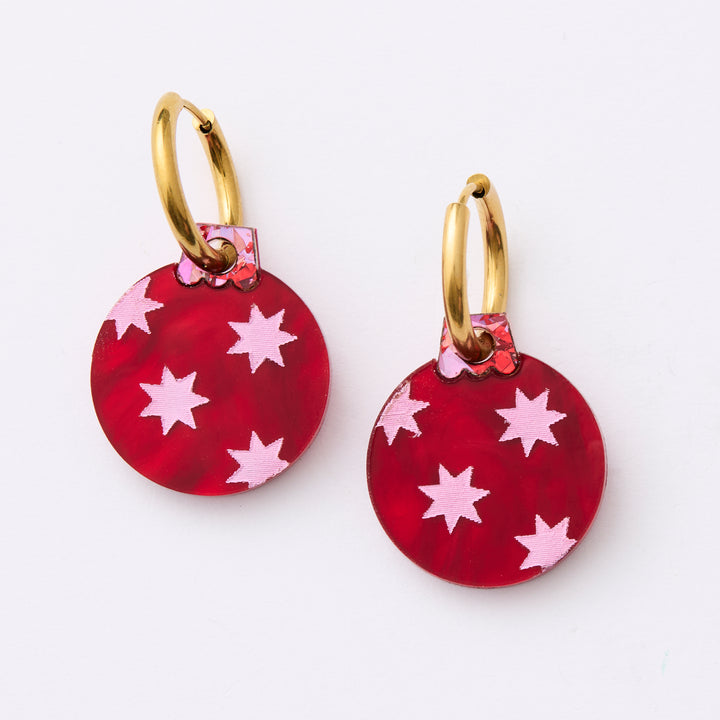 Round Baubles Earrings - Pink/Red