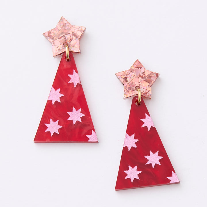 Christmas Tree Earrings - Red