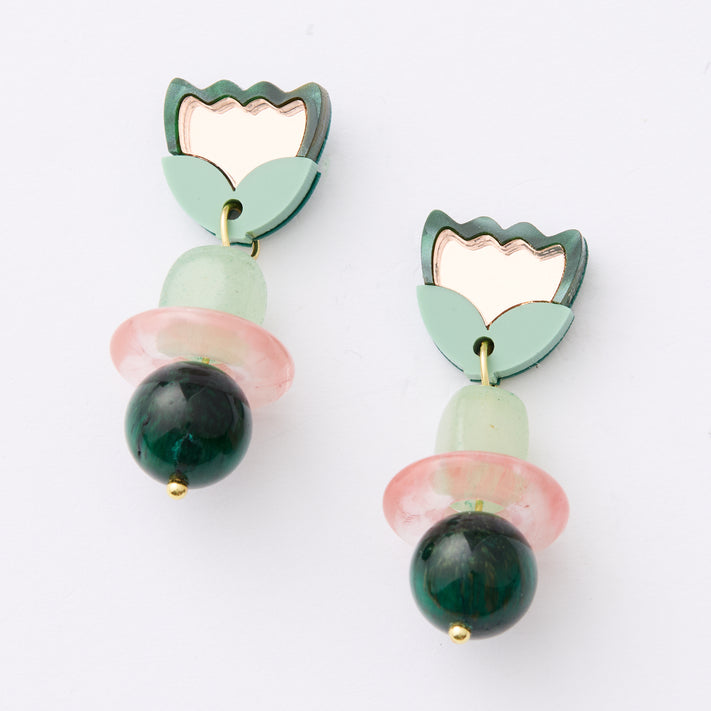 Clio Earrings - Green/rose