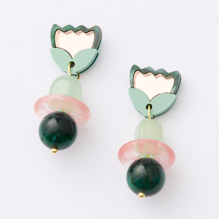 Clio Earrings - Green/rose