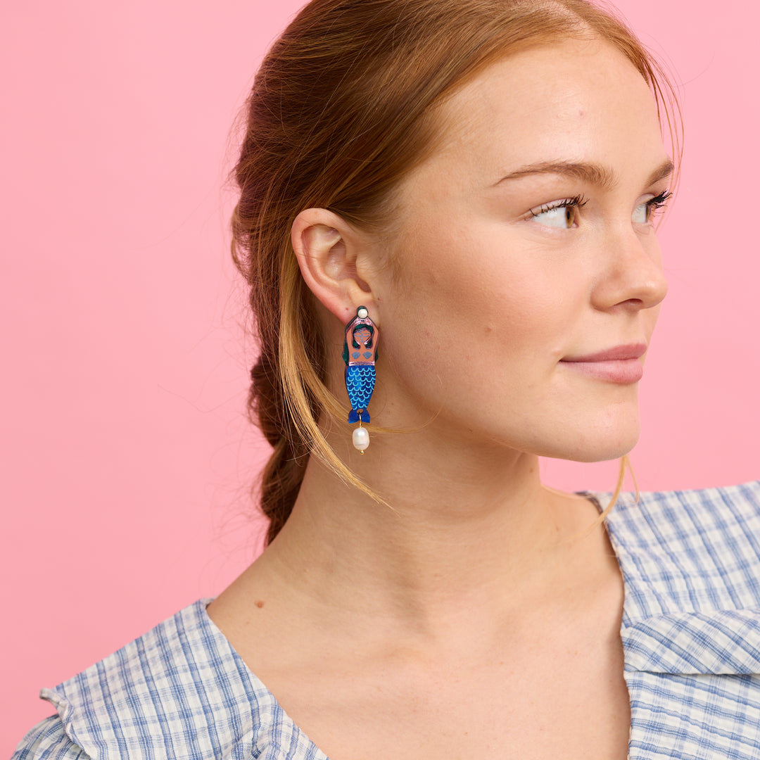 Mermaid + Message in a Bottle Earrings - Blue