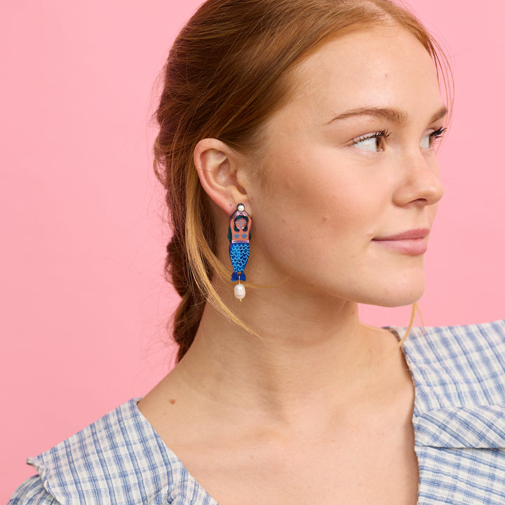 Mermaid + Message in a Bottle Earrings - Blue