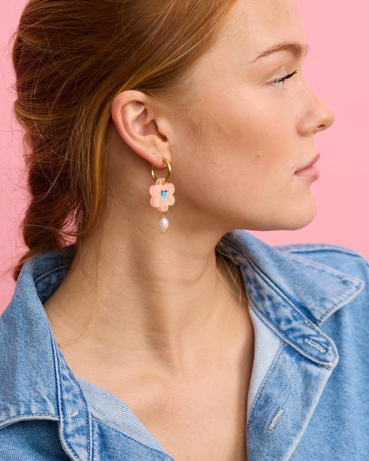 Heart Flower Earrings - Melon/blue