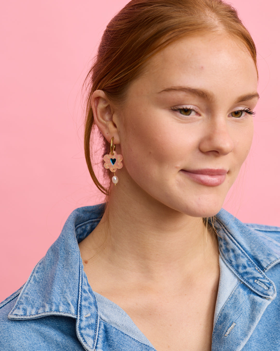 Heart Flower Earrings - Melon/blue