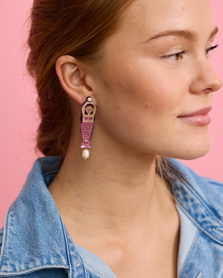 Mermaid + Message in a Bottle Earrings - Violet