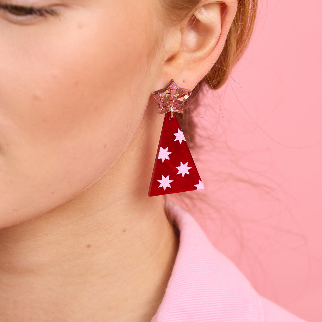 Christmas Tree Earrings - Red