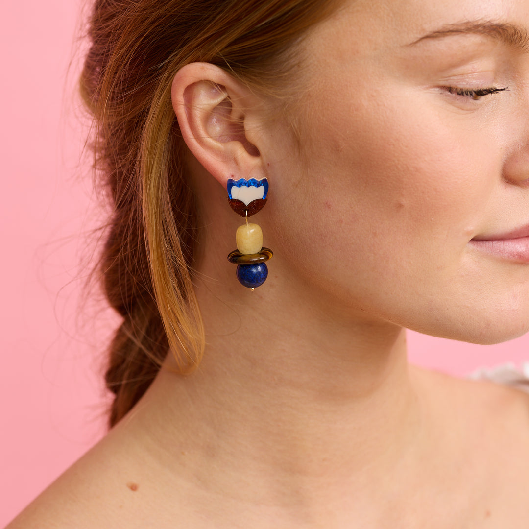 Clio Earrings - brown/cobalt