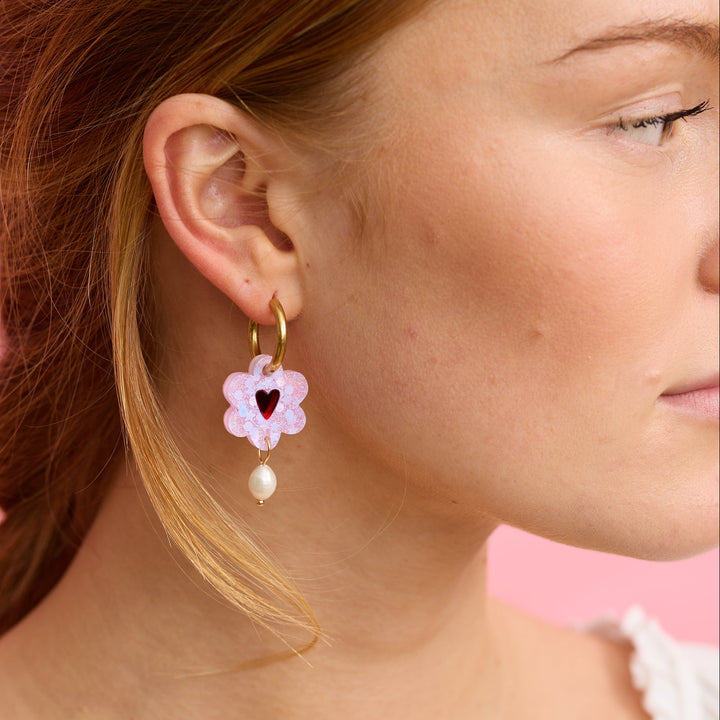 Heart Flower Earrings - Violet/Plum