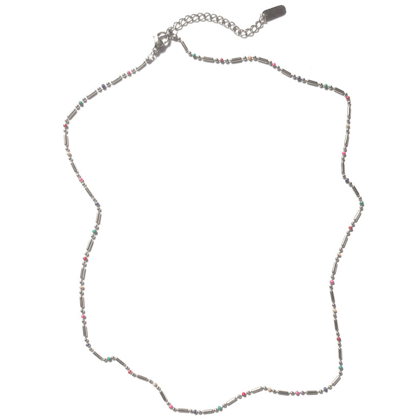 Rainbow Silver Necklace LONG 50cm