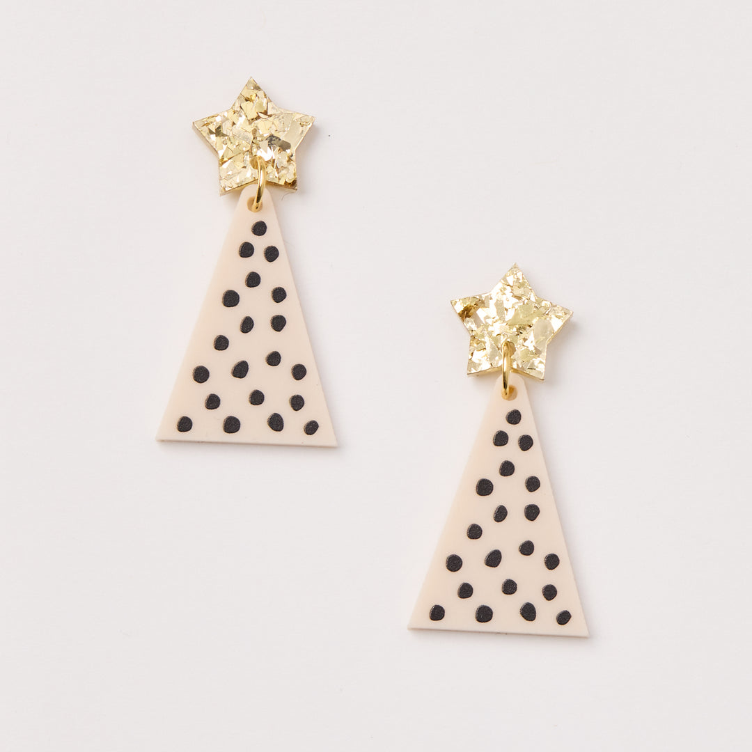 Christmas Tree Earrings - Dotty Beige