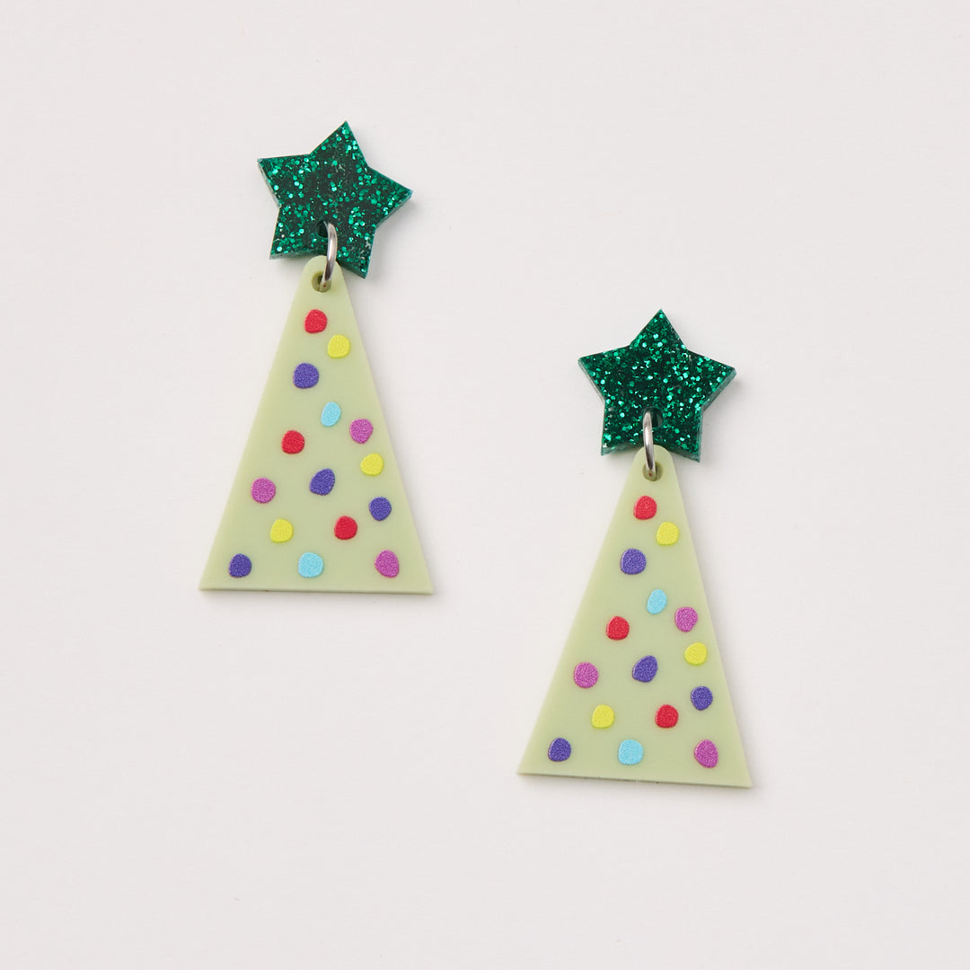 Christmas Tree Earrings - Dotty Green