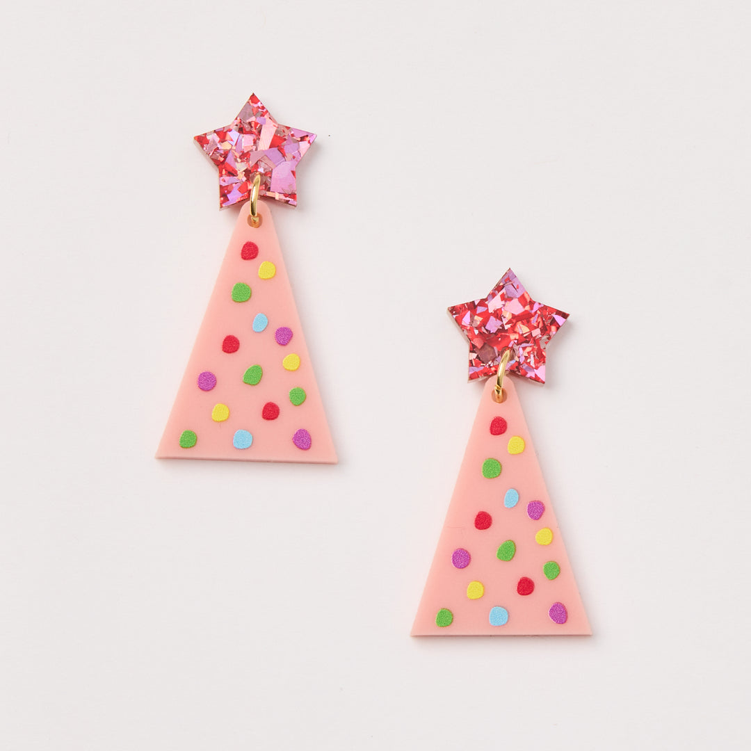 Christmas Tree Earrings - Dotty Pink