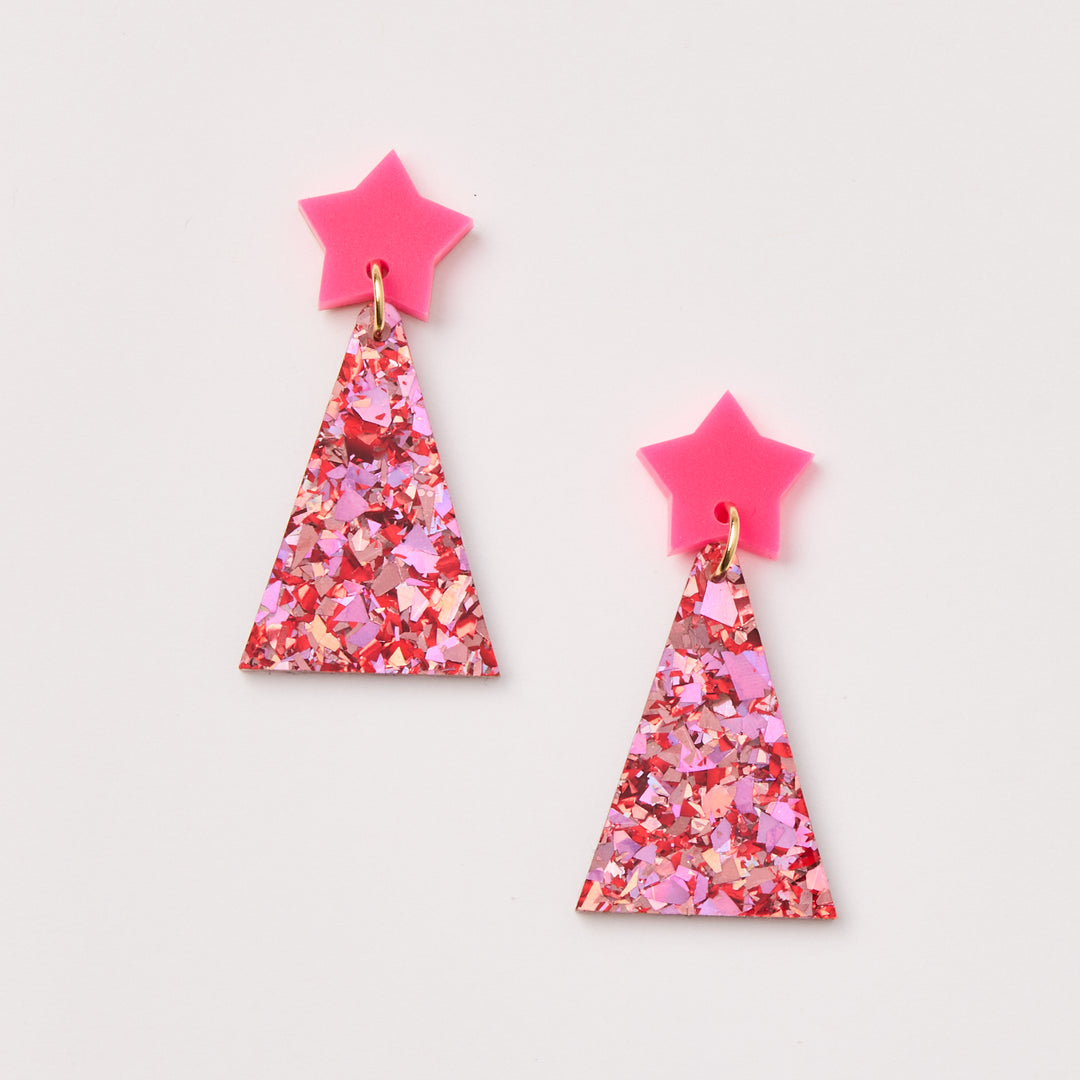 Christmas Tree Earrings - Hot Pink / Scarlet
